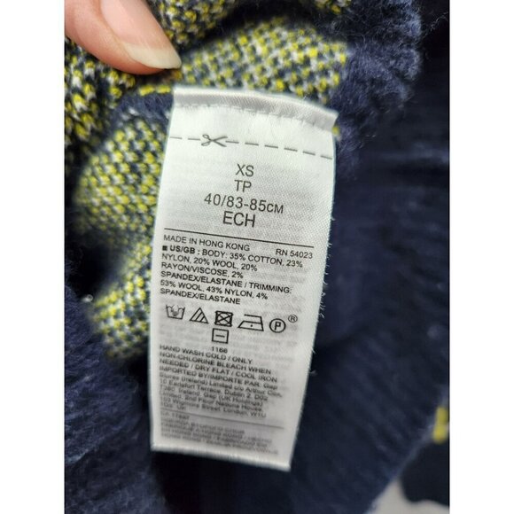 Banana Republic Womens XS Plaid Wool Blend Sweater Navy/Yellow/White - Picture 3 of 4